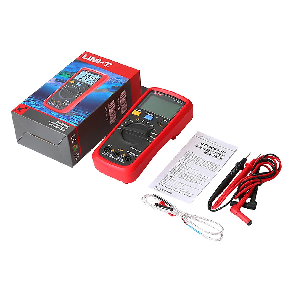UNI-T UT136C+ Digital Multimeter Auto Range Meter AC DC Voltmeter Ammeter Ohm Capacitance HFE Diode Tester
UNI-T UT136C+ Digital Multimeter Auto Range Meter AC DC Voltmeter Ammeter Ohm Capacitance HFE Diode Tester
