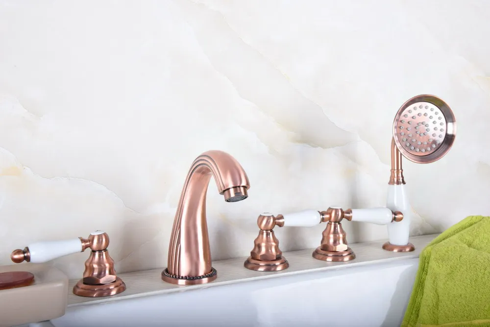 Античный красный медный латунный смеситель с тремя широкими ручками, устанавливаемый на поверхность, с 5 отверстиями, смеситель для ванны, с...
Античный красный медный латунный смеситель с тремя широкими ручками, устанавливаемый на поверхность, с 5 отверстиями, смеситель для ванны, с...