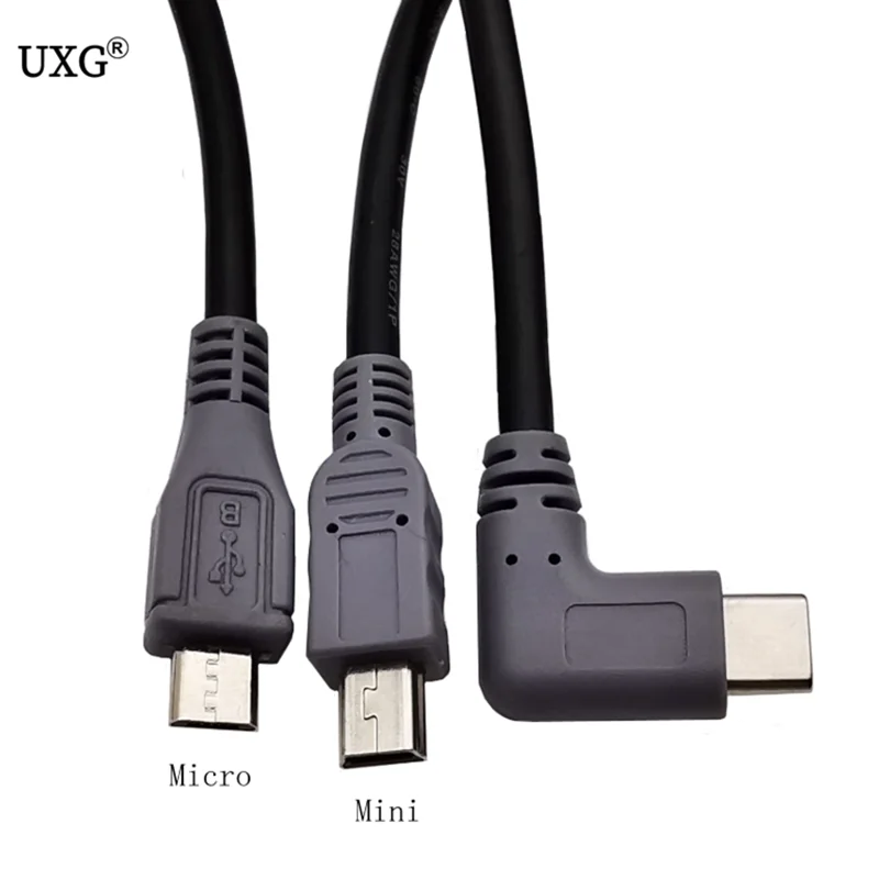 

90d Right Angled Micro USB mini 5P Male to USB 3.1 Type-c Male Converter OTG Adaptor Lead Data Cable 1M