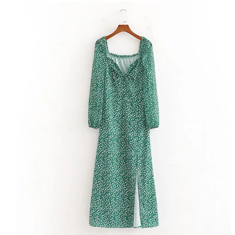 Dresses for Women 2021 Boho Green Floral French Square Collar Vintage Temperament Sundress Elegant Split Backless Dress Hot sell
Dresses for Women 2021 Boho Green Floral French Square Collar Vintage Temperament Sundress Elegant Split Backless Dress Hot sell