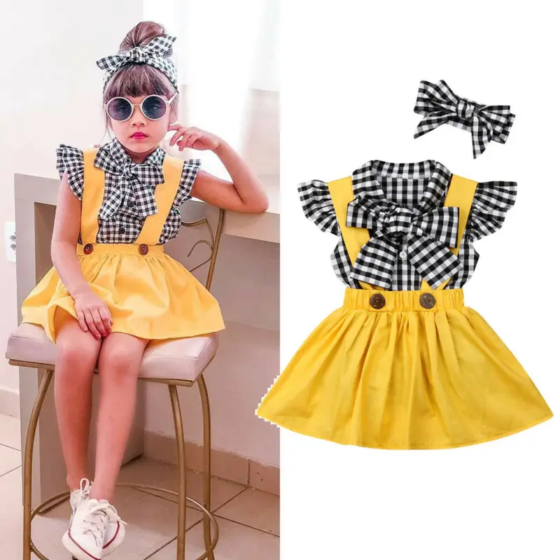 0-3Y Kids Baby Girl Fly Sleeve Plaid Bow Shirt Tops Suspender Skirt Headband 3PCS Princess Girls Clothes Set
0-3Y Kids Baby Girl Fly Sleeve Plaid Bow Shirt Tops Suspender Skirt Headband 3PCS Princess Girls Clothes Set