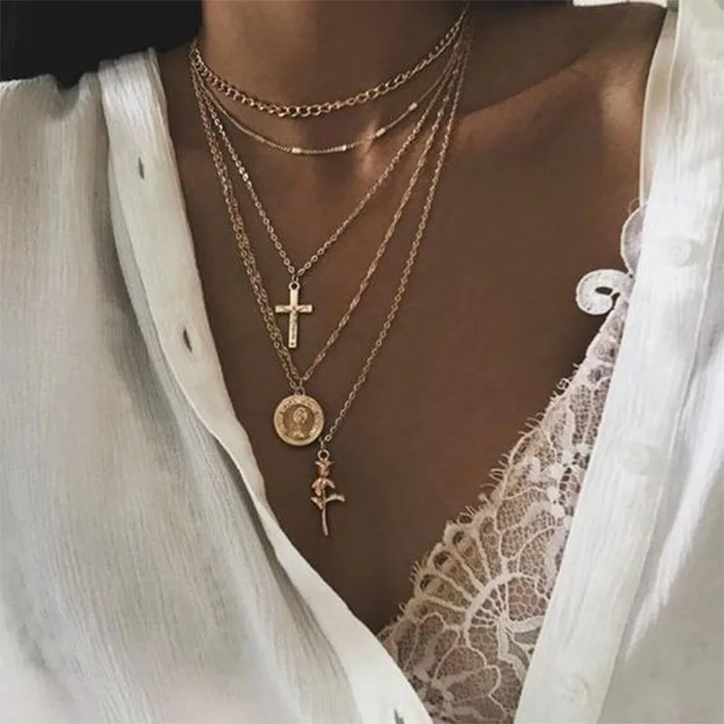 Fashion MultiLayer Necklace for Women Vintage Flowers Coin Star Moon Cross Pendant Necklace Geometric Collier Collares Bohemian
Fashion MultiLayer Necklace for Women Vintage Flowers Coin Star Moon Cross Pendant Necklace Geometric Collier Collares Bohemian