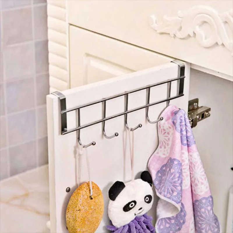 Stainless Steel Door Hooks Bathroom Kitchen Home Organizers 5 Hook Towel Cleaning Cloth Hanger Dropship | Дом и сад