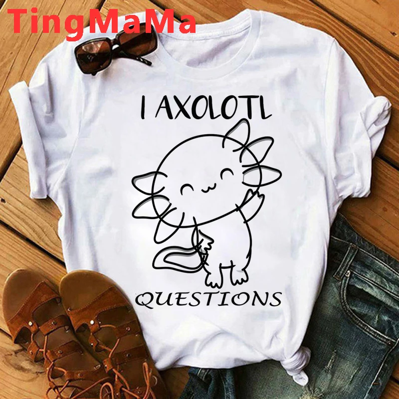 Kawaii Мультфильм Axolotl футболка Женские забавные летние топы аниме Графические