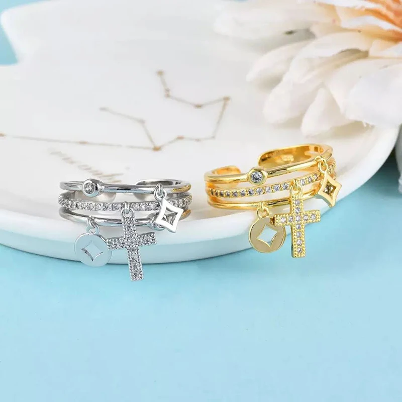 Vintage Ethnic Luxury Wedding Rings For Women Shiny Crystal Paved Opening Ring Band With Cross Coin Pendant Rings Accessories
Vintage Ethnic Luxury Wedding Rings For Women Shiny Crystal Paved Opening Ring Band With Cross Coin Pendant Rings Accessories
