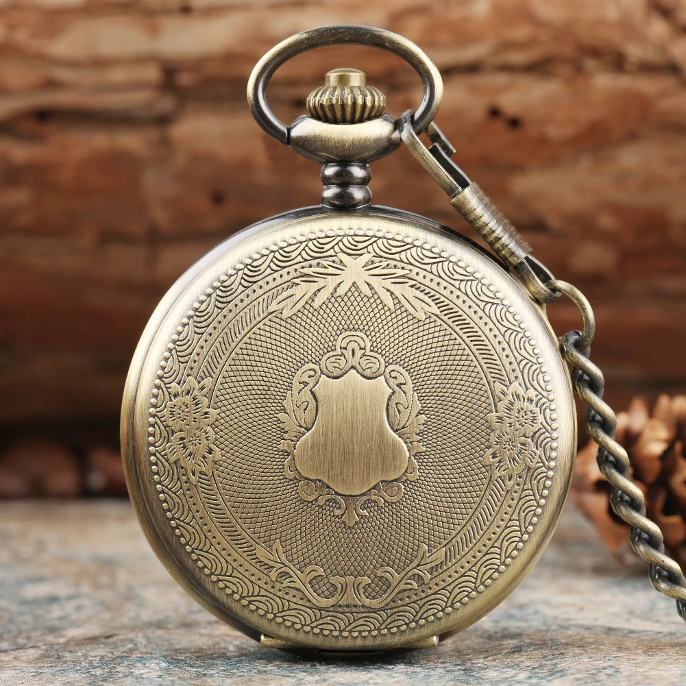 Classic Bronze Case Pocket Watch Men Clock White Roman Numerals Dial With Rough Chain Quartz Pendant Accessory montre de poche | Наручные