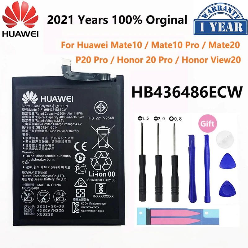 

100% Orginal Hua Wei HB436486ECW 4000mAh Battery For Huawei Mate 10 20 Mate10 P20 Honor View 20 V20 Pro Replacement Batteries