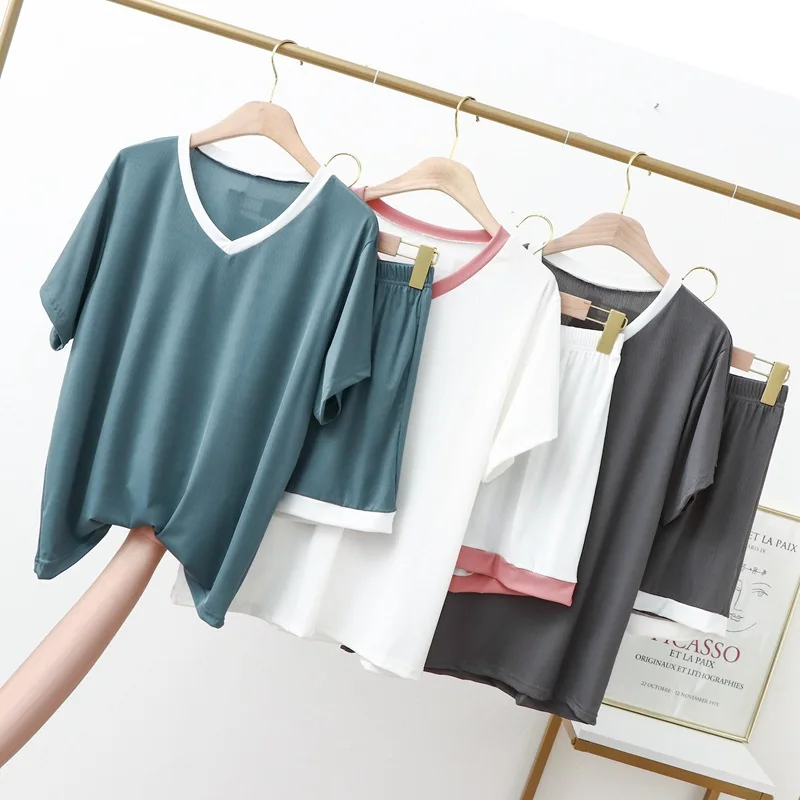 2021 New Summer Women Pajamas Ice Silk Short Sleeve Home Clothes Loose V Neck Two Piece Set Casual Student's Sleepwear Pijama
2021 New Summer Women Pajamas Ice Silk Short Sleeve Home Clothes Loose V Neck Two Piece Set Casual Student's Sleepwear Pijama