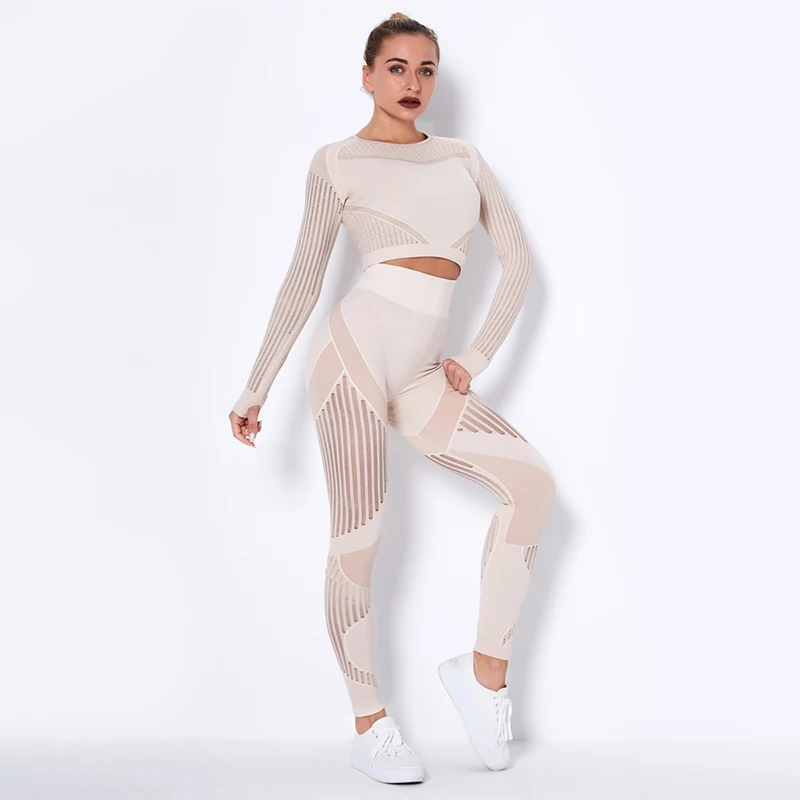 Seamless Mesh Quick-Drying Sports Yoga Clothing Suit Long-Sleeved Striped Fitness Legging yoga Set
Seamless Mesh Quick-Drying Sports Yoga Clothing Suit Long-Sleeved Striped Fitness Legging yoga Set
