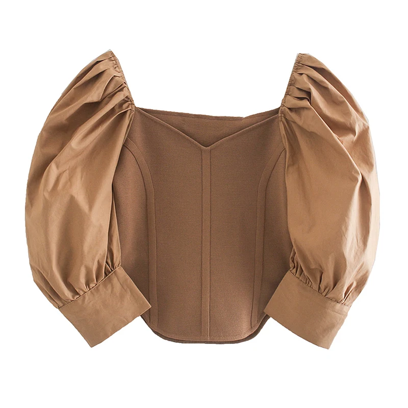 European And American Women's Street Style Retro Stitching Bubble Sleeve Poplin Sleeve Knitted Top Temperament Short Open Navel
European And American Women's Street Style Retro Stitching Bubble Sleeve Poplin Sleeve Knitted Top Temperament Short Open Navel