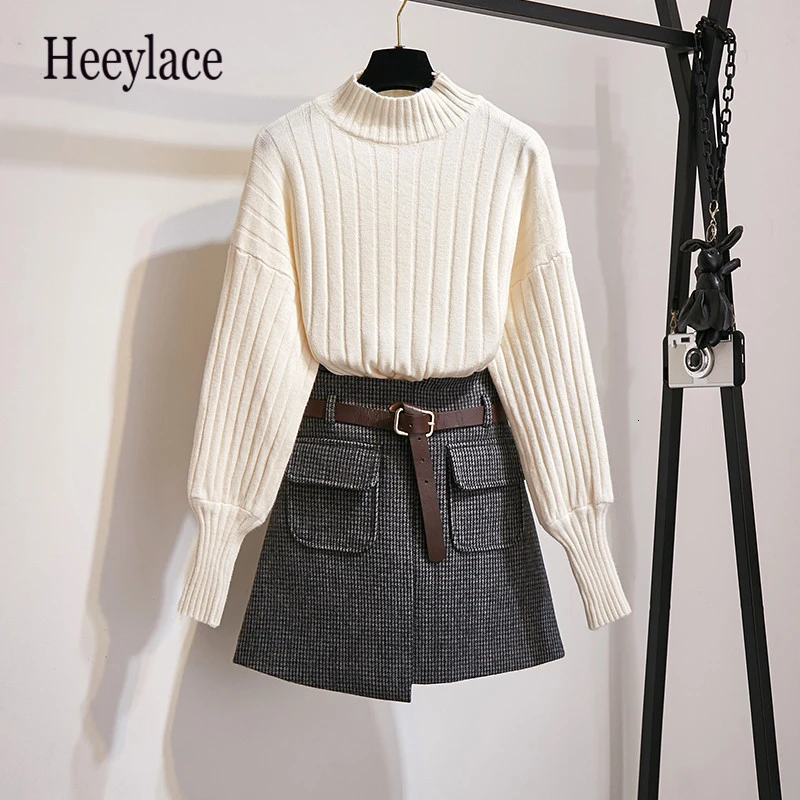 Knitted Puff Sleeve Women Fashion Autumn Winter Slim Sweet Sweaters Tops+Woollen Cloth Plaid High Waist Pockets Mini Skirts Sets
Knitted Puff Sleeve Women Fashion Autumn Winter Slim Sweet Sweaters Tops+Woollen Cloth Plaid High Waist Pockets Mini Skirts Sets