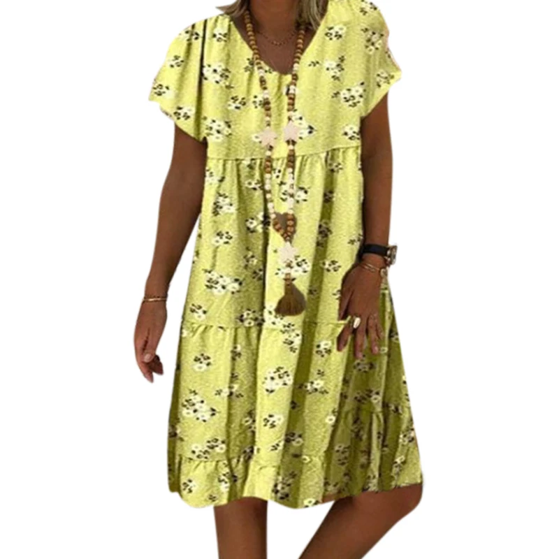 Vicabo Yellow Floral Print Dress Summer Dresses Fashion Women Clothing V Neck Short Sleeve Casual Loose Robe
Vicabo Yellow Floral Print Dress Summer Dresses Fashion Women Clothing V Neck Short Sleeve Casual Loose Robe