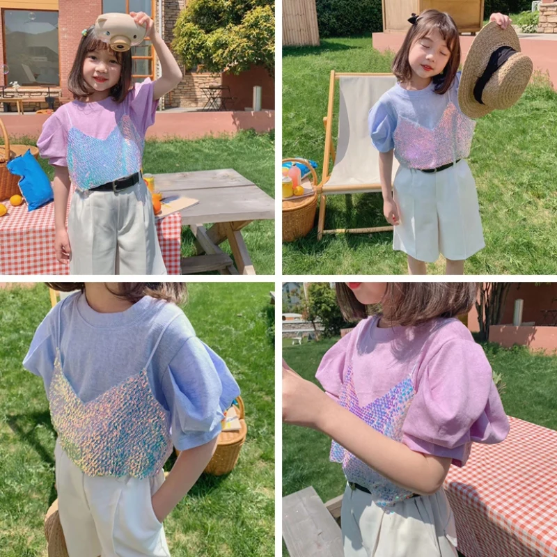 Kid Girl Cotton T-shirt Princess Wind Bubble Sleeve Tape Fake Two-piece Party Short Sleeve Top Children Clothing For Girl
Kid Girl Cotton T-shirt Princess Wind Bubble Sleeve Tape Fake Two-piece Party Short Sleeve Top Children Clothing For Girl
