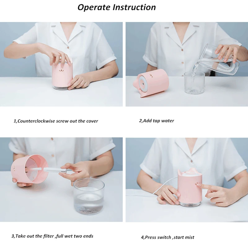 320ml Ultrasonic Air Humidifier Home appliance Mini Cat USB Aroma Diffuser With Romantic Night Light Hydration for Office Car
320ml Ultrasonic Air Humidifier Home appliance Mini Cat USB Aroma Diffuser With Romantic Night Light Hydration for Office Car