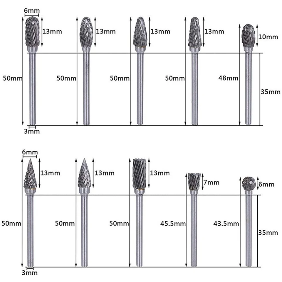 10Pcs 1/8 Tungsten Carbide 3x6mm Drill Bits Rotary Burrs Metal Diamond Grinding Woodworking Milling Cutters For Drill Bits
10Pcs 1/8 Tungsten Carbide 3x6mm Drill Bits Rotary Burrs Metal Diamond Grinding Woodworking Milling Cutters For Drill Bits