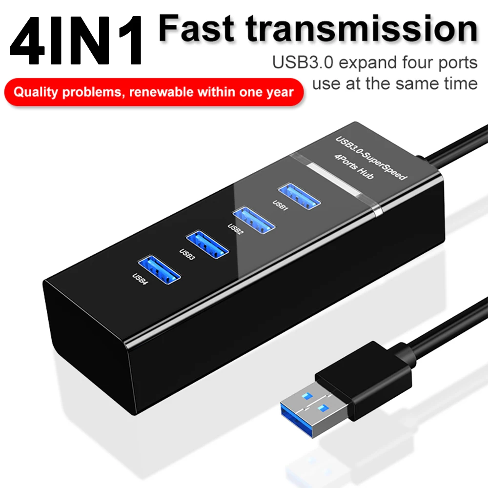 Высокоскоростной USB-разветвитель, 4-портовый концентратор USB 3,0, адаптер переменного тока для ПК, ноутбука, компьютера, черные аксессуары 
Высокоскоростной USB-разветвитель, 4-портовый концентратор USB 3,0, адаптер переменного тока для ПК, ноутбука, компьютера, черные аксессуары