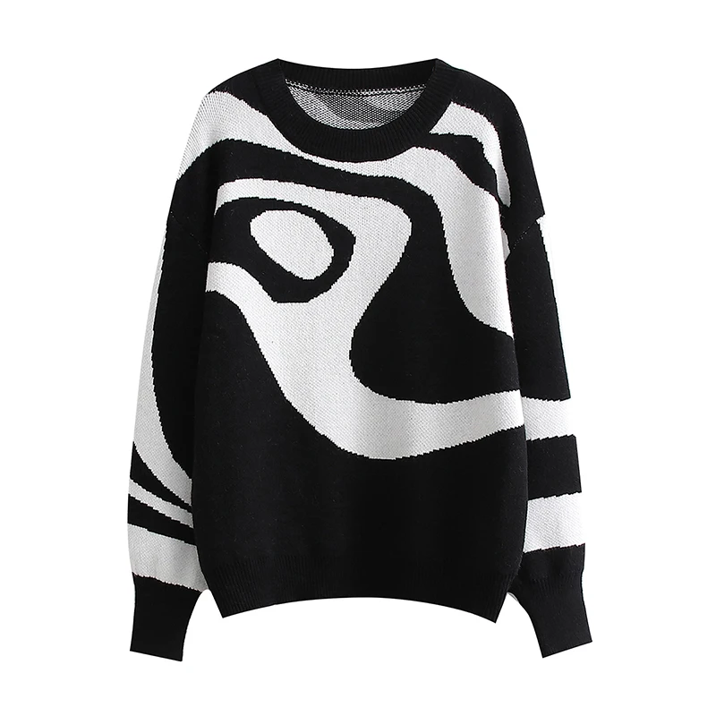 KRSB 2021 Spring Autumn Women Black Irregular Stripes Printed Round Neck Loose Sweater Pullover Za Casual Hip-Hop Style
KRSB 2021 Spring Autumn Women Black Irregular Stripes Printed Round Neck Loose Sweater Pullover Za Casual Hip-Hop Style