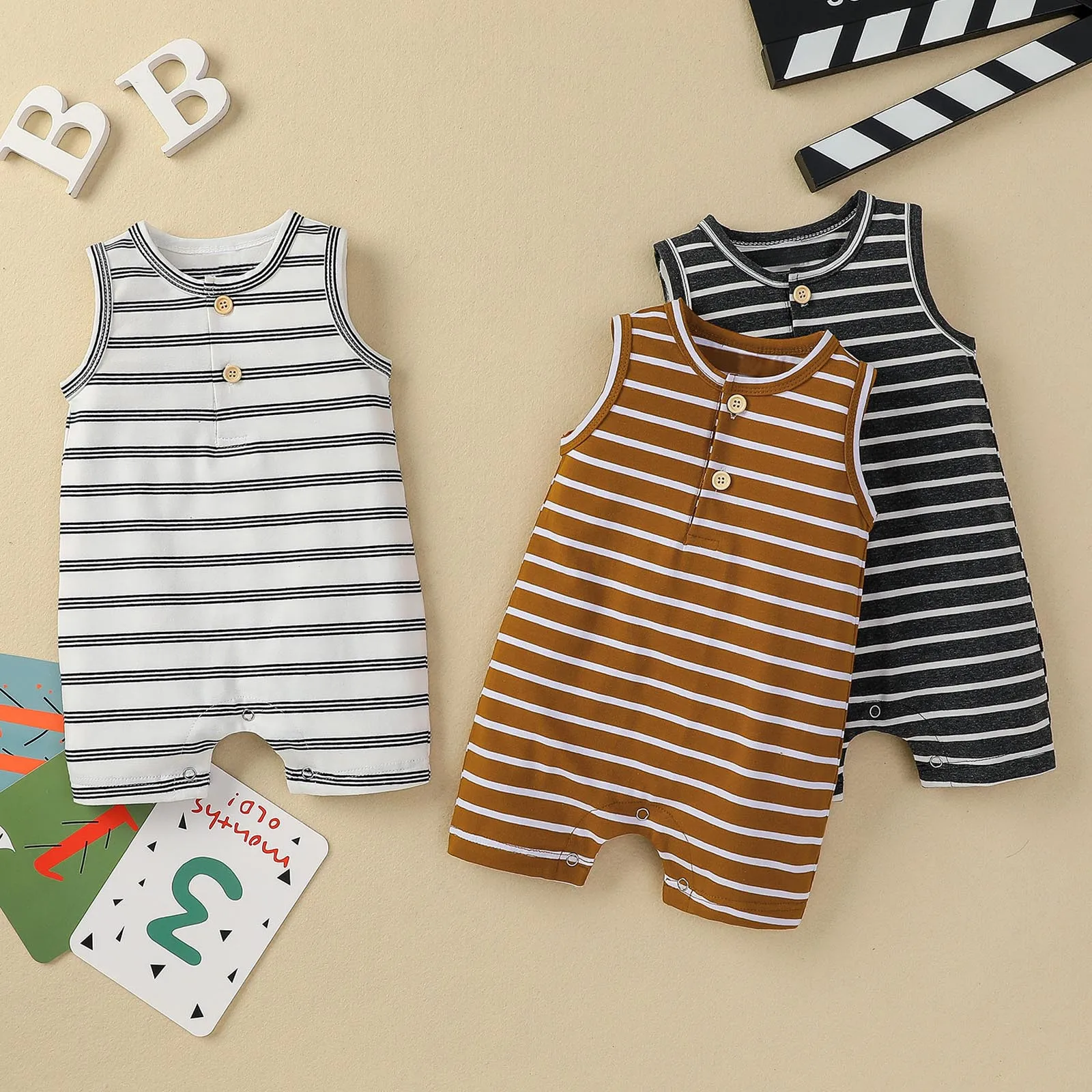 Newborn Infant Baby Rompers Summer Sleeveless Striped Button Jumpsuit Clothing Infant Baby Boy Girls Playsuit Jumpsuit Bodysuits
Newborn Infant Baby Rompers Summer Sleeveless Striped Button Jumpsuit Clothing Infant Baby Boy Girls Playsuit Jumpsuit Bodysuits