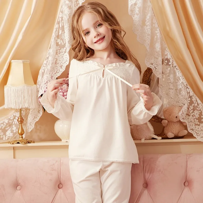 cotton short pajama sets 2019 Spring Children's Girls Lolita Dress Princess Sleepshirts Vintage Nightgowns Baby Nightdress Kids Sleepwear Pajamas Gown elegant pajama sets