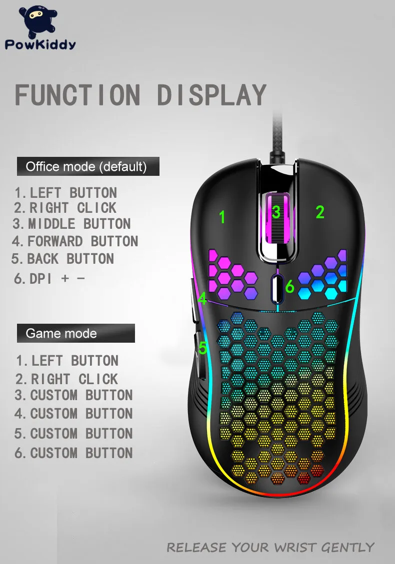 POWKIDDY hole hollow wired esports game mouse computer wired USB luminous colorful dazzling mouse D110
POWKIDDY hole hollow wired esports game mouse computer wired USB luminous colorful dazzling mouse D110