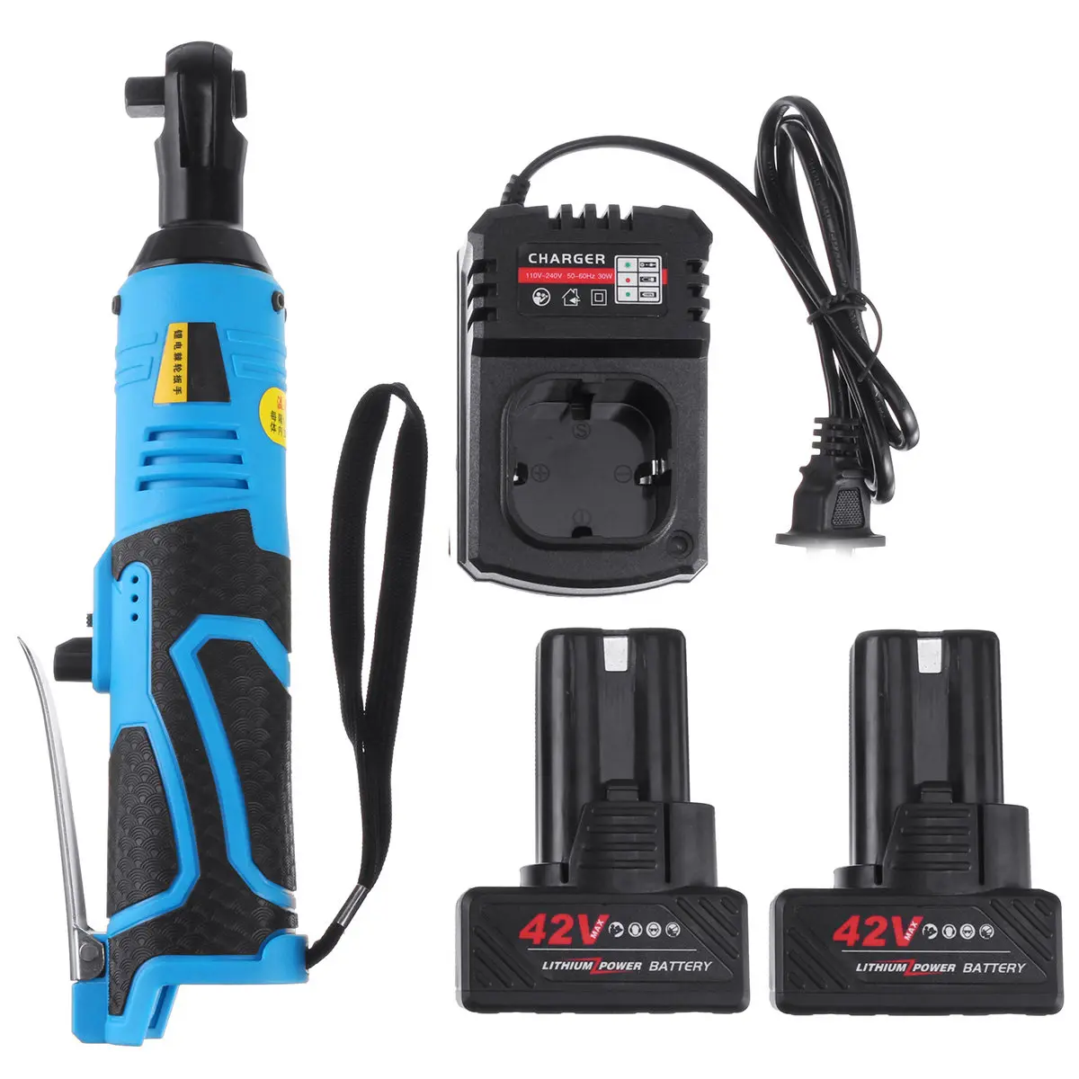 3/8" Cordless Ratchet 42V Electric Wrench Rechargeable Scaffolding 90N.m Right Angle Wrench Tool with 1/2 Battery Charger Kit
3/8" Cordless Ratchet 42V Electric Wrench Rechargeable Scaffolding 90N.m Right Angle Wrench Tool with 1/2 Battery Charger Kit