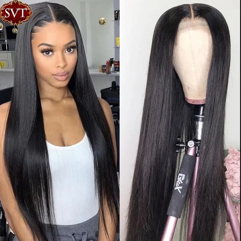 SVT 4x4 Lace Closure Straight Wig Natural Hairline Middle Part T Human Hair Wigs For Black Women Pre Plucked Baby | Шиньоны и парики