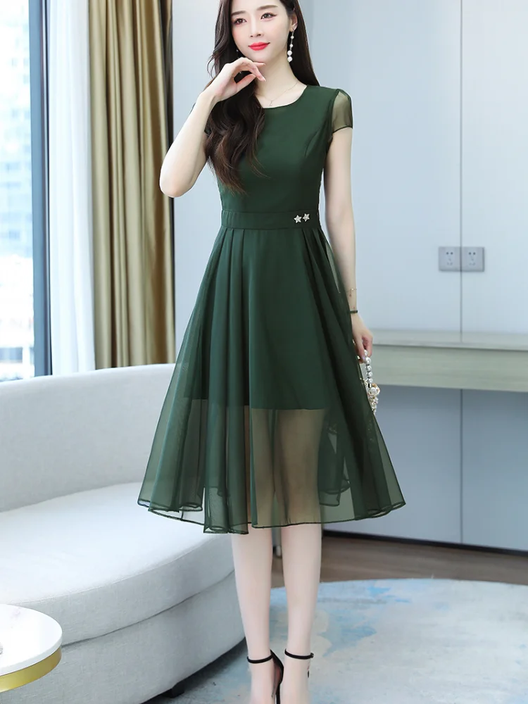 Chiffon Loose Plus Size Women Dress New Casual Fashion Dresses O-neck Mid-length Short Sleeve Solid Color Gauze Summer Houthion
Chiffon Loose Plus Size Women Dress New Casual Fashion Dresses O-neck Mid-length Short Sleeve Solid Color Gauze Summer Houthion