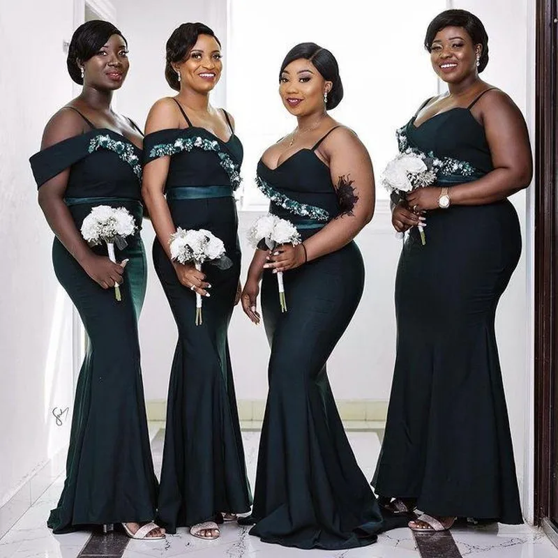 

Aso Ebi Mermaid Bridesmaid Dresess With Spaghetti Straps Appliques Plus Size Maid Of Honor Dress Women Wedding Party Vestidos