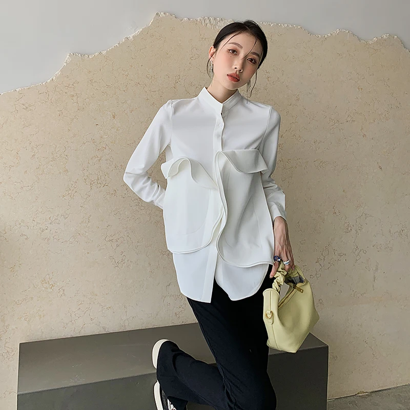 Spring Autumn Women Long Sleeve Stand Collar Loose White Shirt Patch Designs Vintage Elegant Chic Black Tops Blouse Female F235
Spring Autumn Women Long Sleeve Stand Collar Loose White Shirt Patch Designs Vintage Elegant Chic Black Tops Blouse Female F235