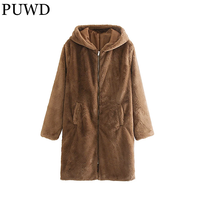 PUWD Retro Women Hooded Fake Fur Plush Coat 2021Autumn Winter Warm Leisure Streewear Long Jacket Loose Female Chic Thick Outwear
PUWD Retro Women Hooded Fake Fur Plush Coat 2021Autumn Winter Warm Leisure Streewear Long Jacket Loose Female Chic Thick Outwear