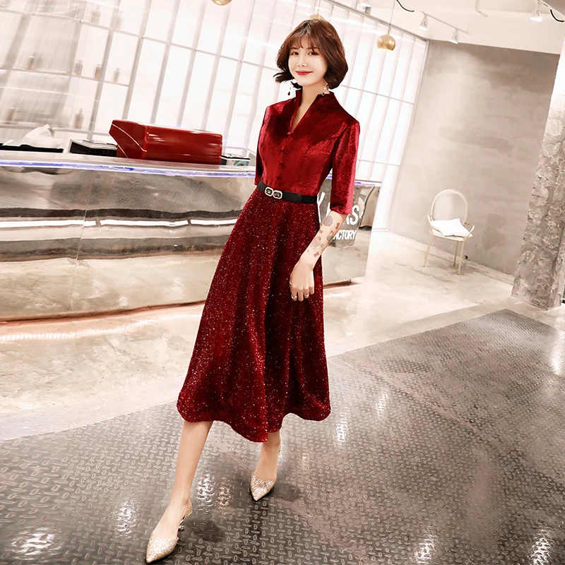 Elegant Cocktail Dress High Neck Half Sleeves Velour Tea-length Party Formal Dresses Robe De Soiree
Elegant Cocktail Dress High Neck Half Sleeves Velour Tea-length Party Formal Dresses Robe De Soiree