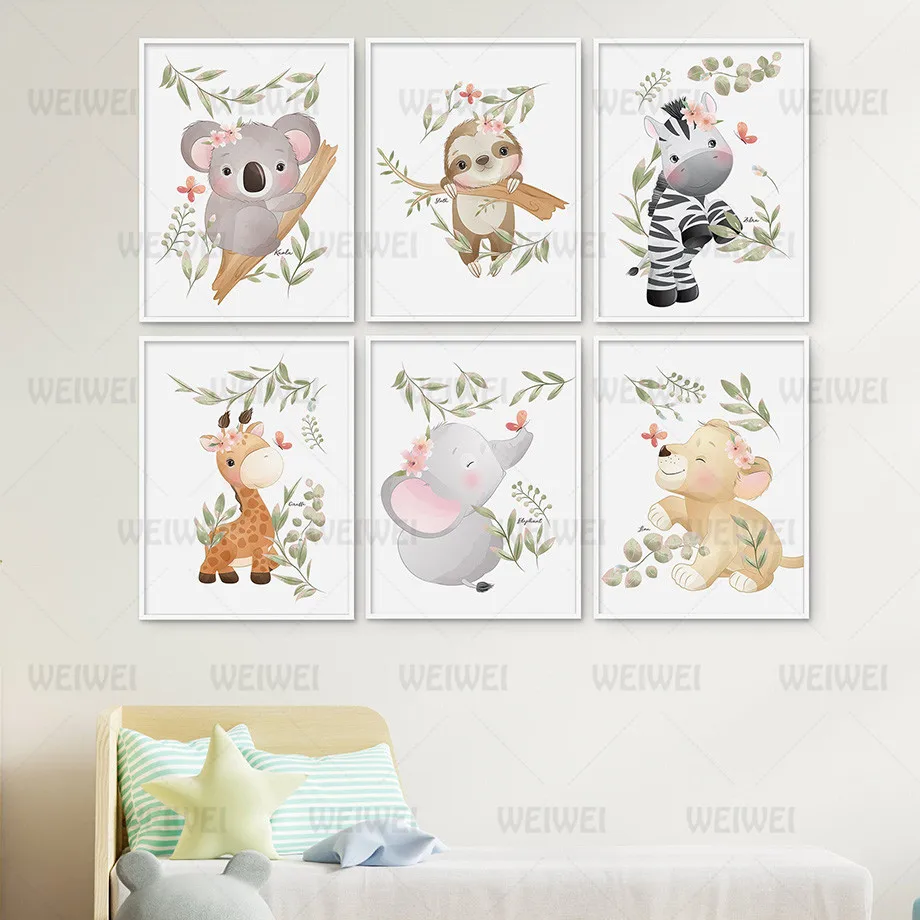 Animals and Green Branches Home Decoration Painting Koala Sloth Giraffe Elephant Children's Room Canvas Poster Bedroom Print
Animals and Green Branches Home Decoration Painting Koala Sloth Giraffe Elephant Children's Room Canvas Poster Bedroom Print