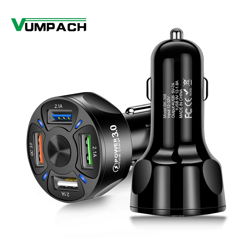 

Vumpach 4 Ports USB Car Charge 48W Quick 7A Mini Fast Charging For iPhone 11 Xiaomi Huawei Mobile Phone Charger Adapter in Car