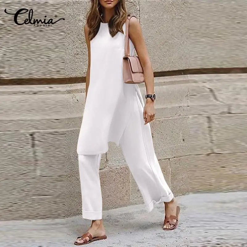 Celmia 2pcs Sets Fashion Asymmetrical Side Slit Sleeveless Long Tank Top Folding Wide Leg Trousers Women Casual Street Pant Sets
Celmia 2pcs Sets Fashion Asymmetrical Side Slit Sleeveless Long Tank Top Folding Wide Leg Trousers Women Casual Street Pant Sets