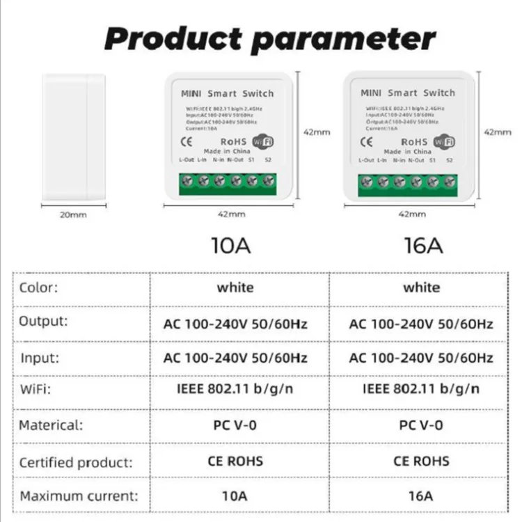 MINI Wifi Smart Switch 10/16A Control Timer Wireless Switch Compatible with Tuya Alexa Smart Home Automation Google Home 
MINI Wifi Smart Switch 10/16A Control Timer Wireless Switch Compatible with Tuya Alexa Smart Home Automation Google Home