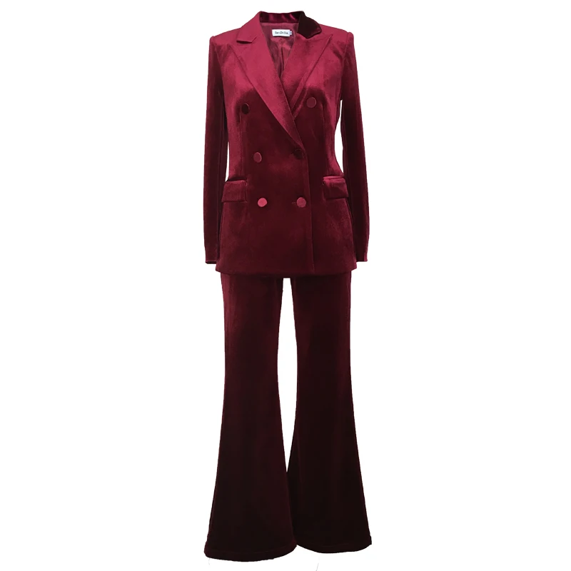 Women's suit Burgundy velvet temperament two-piece suit (jacket + pants) new double-breasted slim banquet suit
Women's suit Burgundy velvet temperament two-piece suit (jacket + pants) new double-breasted slim banquet suit