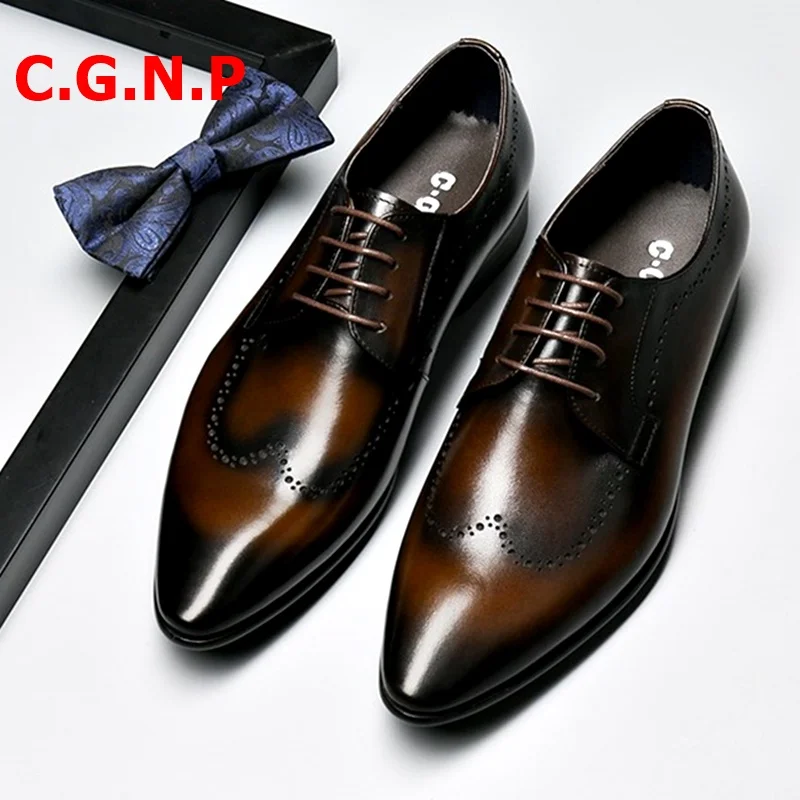 C.G.N.P Men Leather Shoes Real Cow Leather Hand Brush Color Derby Dress Shoes Brogue Pointed Toe Formal Shoes Suit Mens Shoes
C.G.N.P Men Leather Shoes Real Cow Leather Hand Brush Color Derby Dress Shoes Brogue Pointed Toe Formal Shoes Suit Mens Shoes