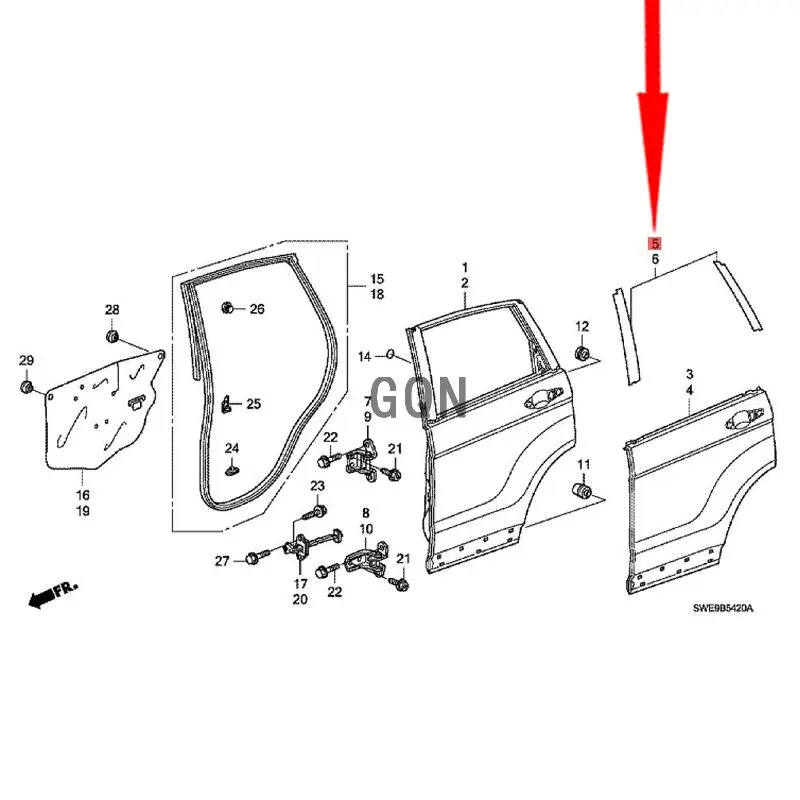 Right rear door exterior trim 2011-Hon daC RV Door post and door frame stickers with color bars on doors and windows
Right rear door exterior trim 2011-Hon daC RV Door post and door frame stickers with color bars on doors and windows
