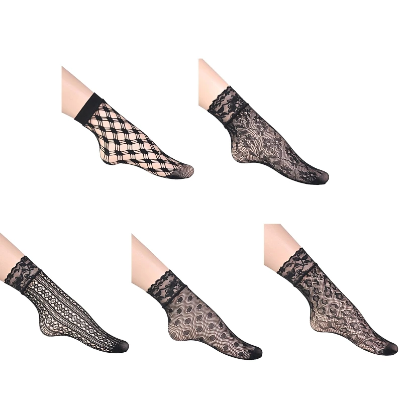

1 Pair Women's Black Lace Fishnet Ankle Socks Stretch Hollow Out Dress Sock for Women Girls Short Stockings T8NB