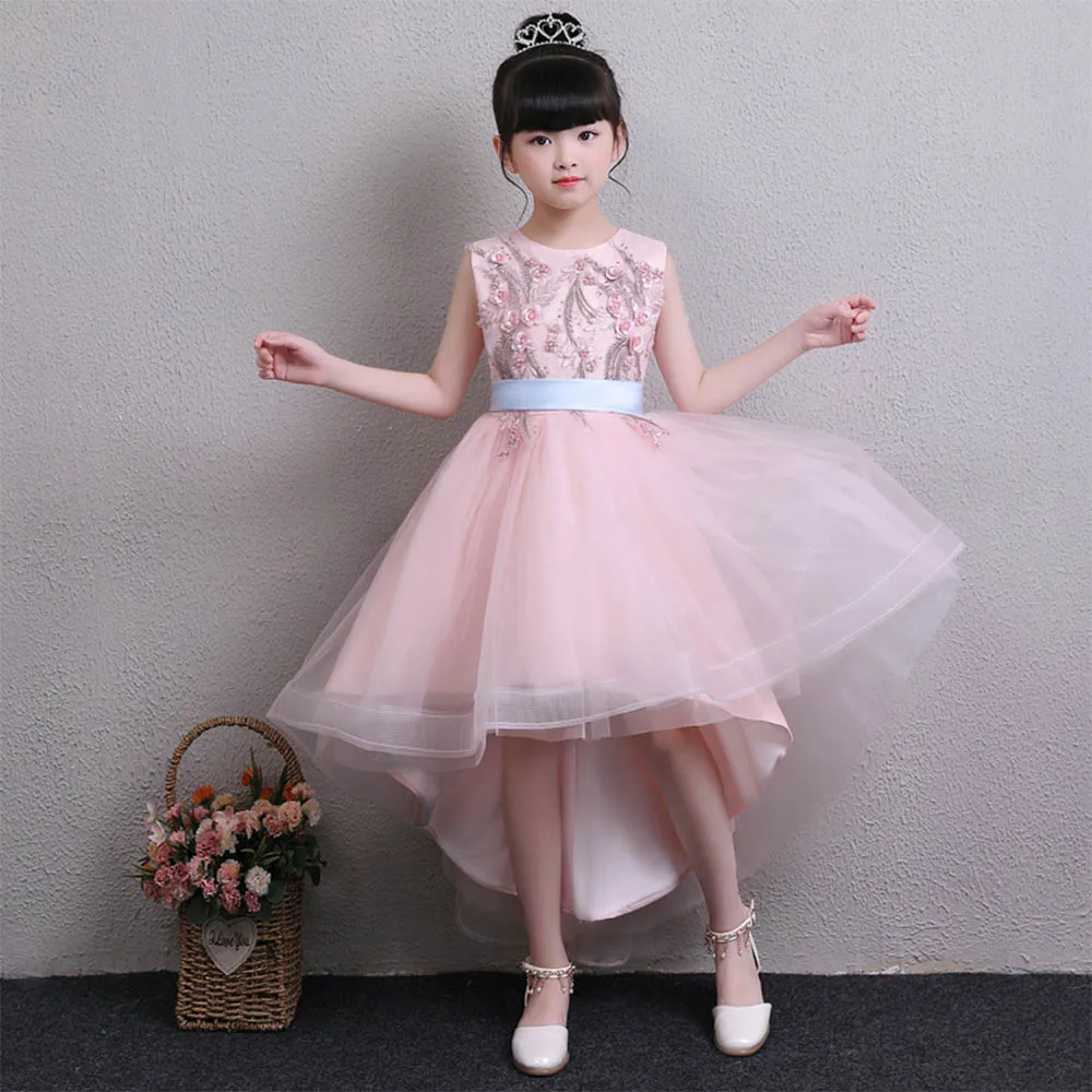 Платья с цветочным принтом для девочек розовые платья поясом первого причастия
