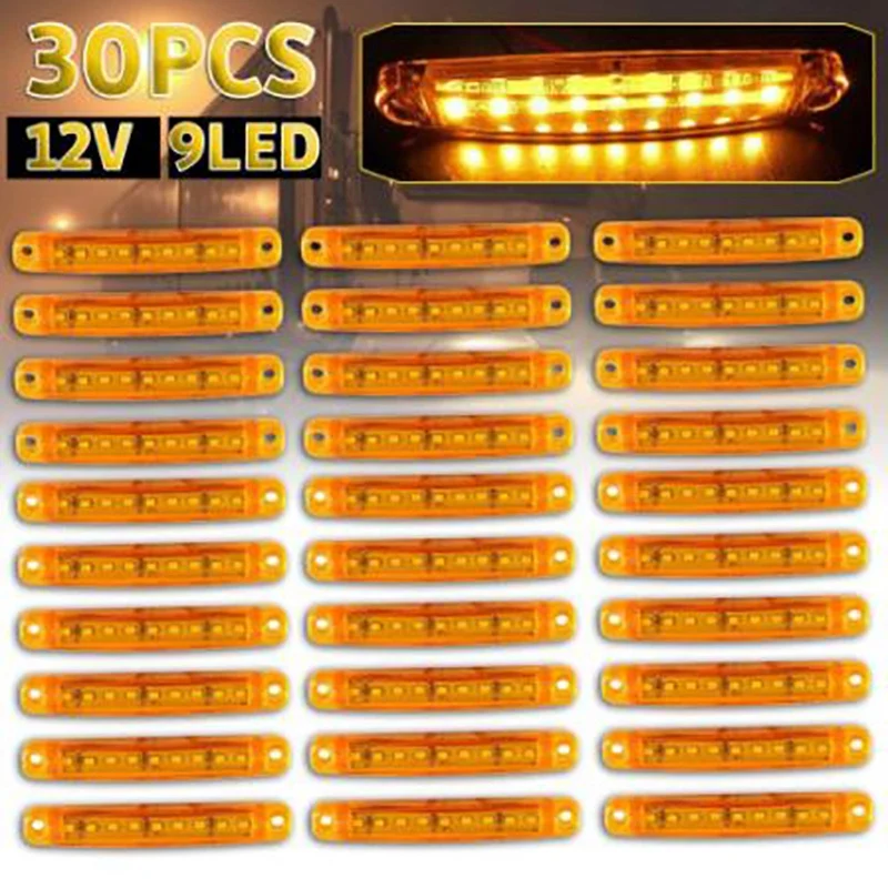 30Pcs Amber 9 LED Trailer Side Marker Lights Sealed Indicators 12V for Trucks Bus Trailer UTV SUV Pickup Camper
30Pcs Amber 9 LED Trailer Side Marker Lights Sealed Indicators 12V for Trucks Bus Trailer UTV SUV Pickup Camper
