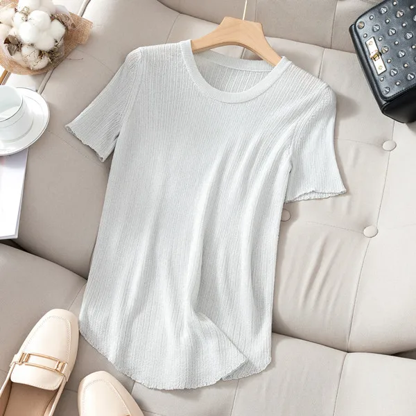 2020 New Summer Glitter T Shirt Women Knitted Casual Short Sleeves Top O-Neck shiny T shirt Slim Kintwear Female basic T-shirt
2020 New Summer Glitter T Shirt Women Knitted Casual Short Sleeves Top O-Neck shiny T shirt Slim Kintwear Female basic T-shirt