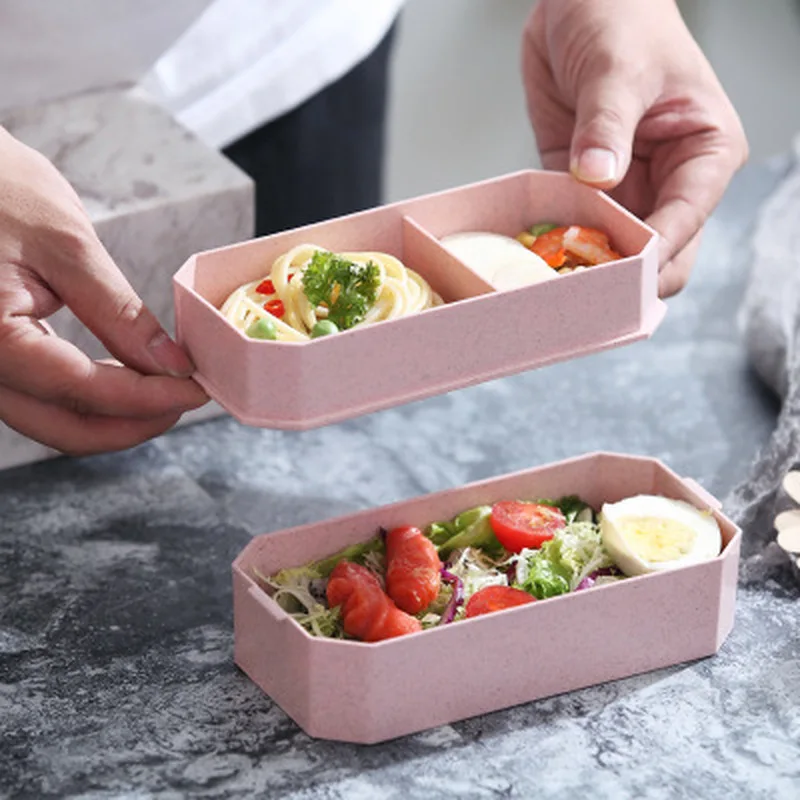 800 мл здоровый материал 2-слойный Ланч-бокс из пшеничной соломы Bento коробки