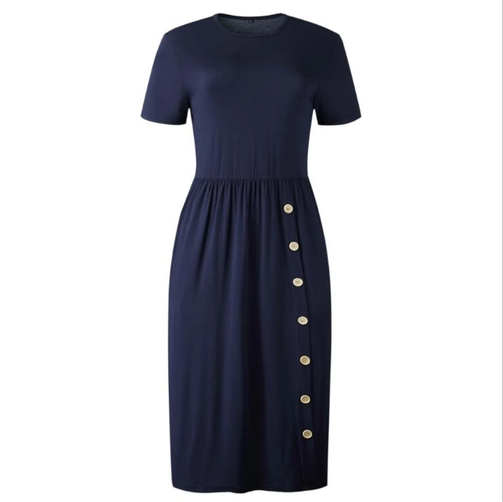 40# Dress Women Slim Pleated Casual O Neck Short Sleeve Solid Color Buttons Maxi Dress Pocket Office Lady Elegant Dresses
40# Dress Women Slim Pleated Casual O Neck Short Sleeve Solid Color Buttons Maxi Dress Pocket Office Lady Elegant Dresses