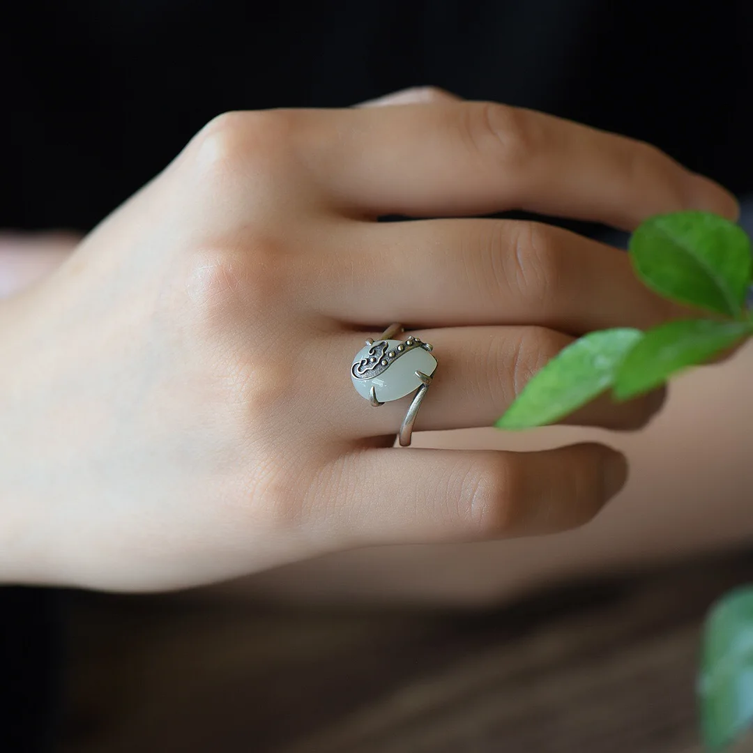 Natural 925 sterling silver inlaid white hetian jade ring, handmade simple retro ring, wedding jewelry gift rings for woman
Natural 925 sterling silver inlaid white hetian jade ring, handmade simple retro ring, wedding jewelry gift rings for woman