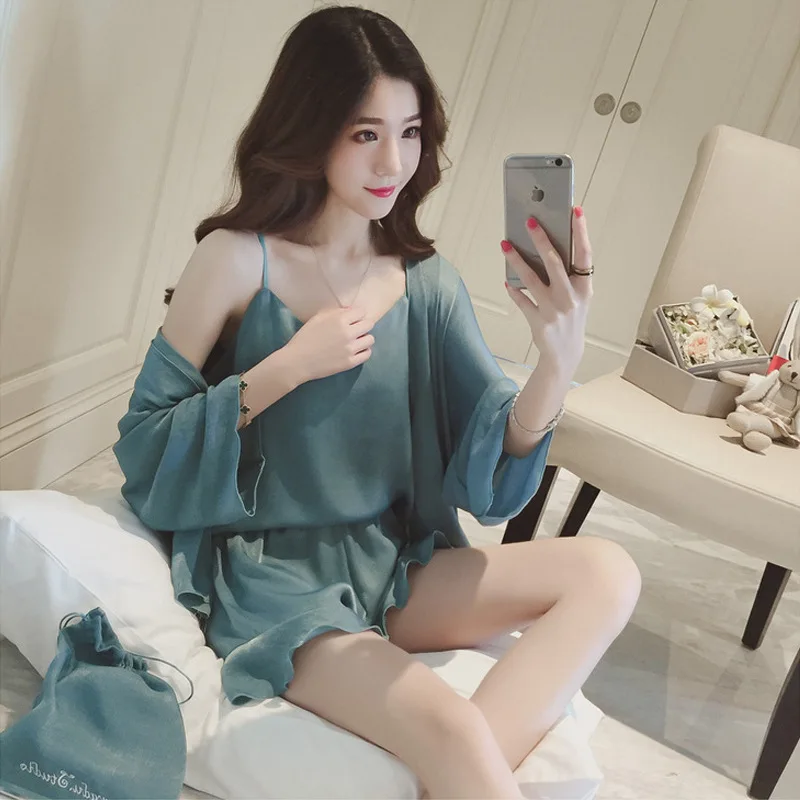 Summer Soild Lace Silk Satin Pajamas Set For Women Sexy Sling Sleepwear Female Pyjamas 4 Pieces Soft Lingerie Ladies Nightwear
Summer Soild Lace Silk Satin Pajamas Set For Women Sexy Sling Sleepwear Female Pyjamas 4 Pieces Soft Lingerie Ladies Nightwear