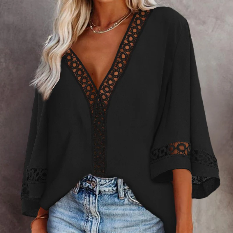 2021 New Summer Women V-Neck Solid Color Shirt Ladies Top Hollow Out Bell Sleeve Outdoor Short Casual Comfy Female Outfits
2021 New Summer Women V-Neck Solid Color Shirt Ladies Top Hollow Out Bell Sleeve Outdoor Short Casual Comfy Female Outfits