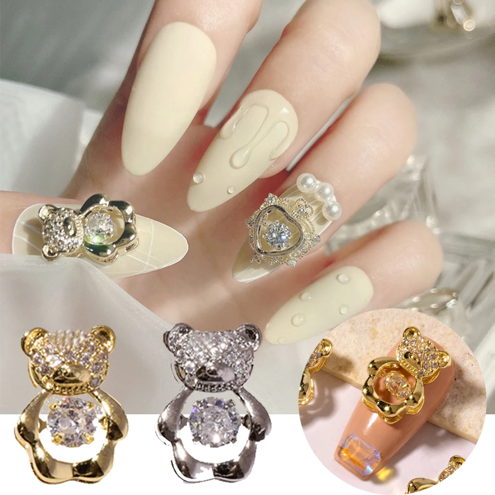 1Pc Shiny Gold Silver Zircon Alloy Bear 3D Nail Art Decorations With Heart Crystal Luxury Jewelry Manicure Design Accessories
1Pc Shiny Gold Silver Zircon Alloy Bear 3D Nail Art Decorations With Heart Crystal Luxury Jewelry Manicure Design Accessories