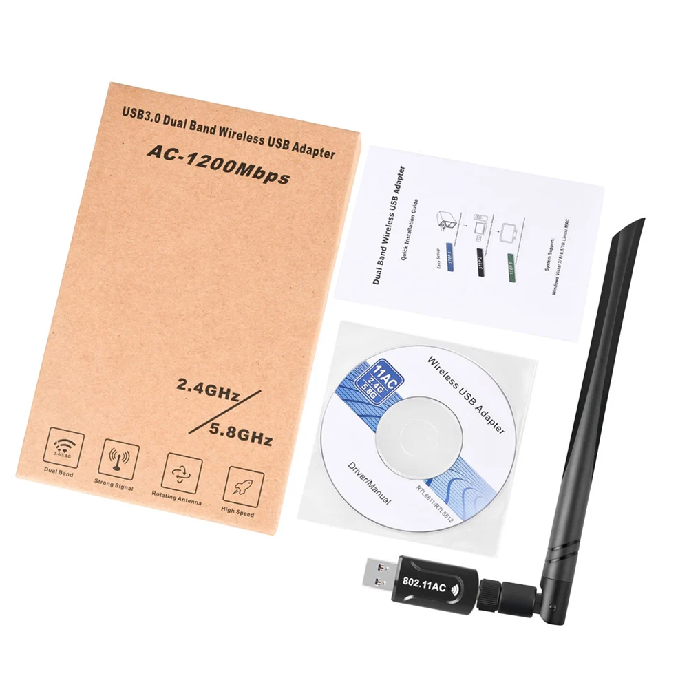 WiFi Wireless Network Card USB 3.0 1200Mbps 802.11a/b/g/n/ac LAN Adapter with rotatable Antenna for Laptop PC Mini Wi-fi Dongle
WiFi Wireless Network Card USB 3.0 1200Mbps 802.11a/b/g/n/ac LAN Adapter with rotatable Antenna for Laptop PC Mini Wi-fi Dongle