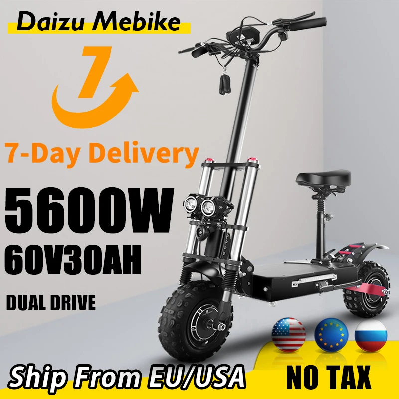 No Vat Max Speed 80 km/h Electric Scooter 60V 5600W Power E scooter Max Mileage 100km Electric Skate Dual Motor with Seat 30AH
No Vat Max Speed 80 km/h Electric Scooter 60V 5600W Power E scooter Max Mileage 100km Electric Skate Dual Motor with Seat 30AH